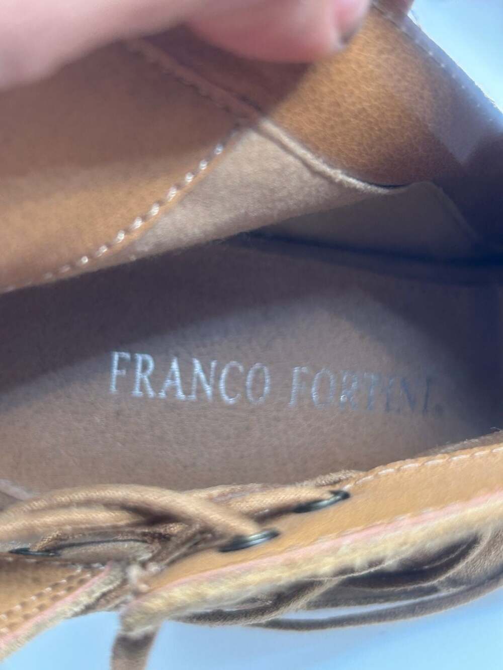 Franco Fortini Ramone Brown Suede Peep Toe Lace-Up Ankle Booties - Picture 5 of 6